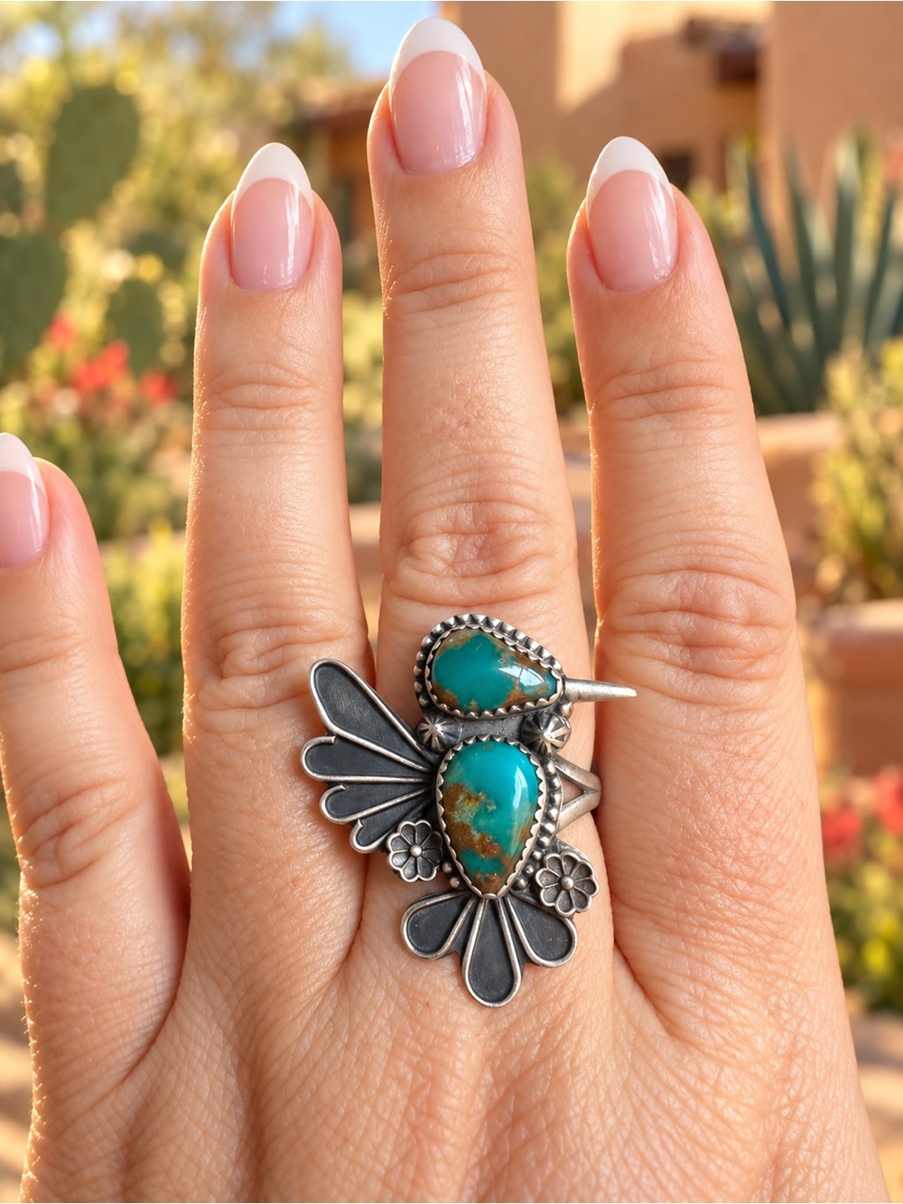 Size 8.5 Fox Turquoise Sterling Silver Ring 🦋
